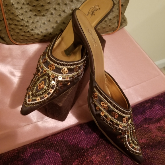 Starlet Brown Sequined Mules - Picture 3 of 7